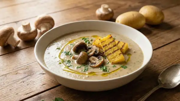 The perfect comfort food: creamed mushroom and potato soup ready in 20 minutes