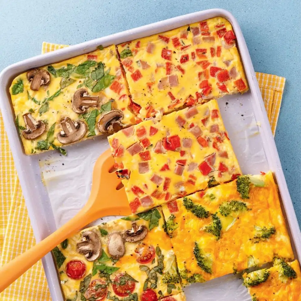 Giant omelet with 4 flavors on the griddle