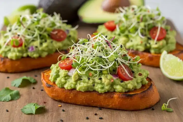 Sweet Potato Sandwiches with Guacamole and Sprouts