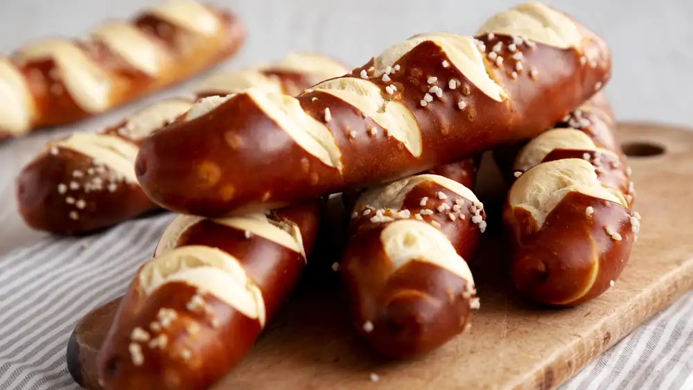 German salty pretzel sticks with salt