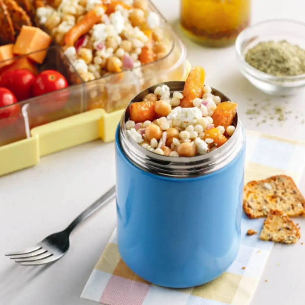 Pearl couscous and chickpea salad with honey and savory herb vinaigrette