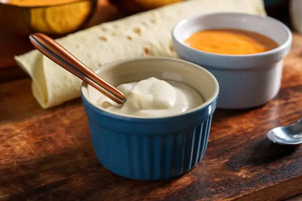 Shawarma sauces: garlic, tahini and hot sauce