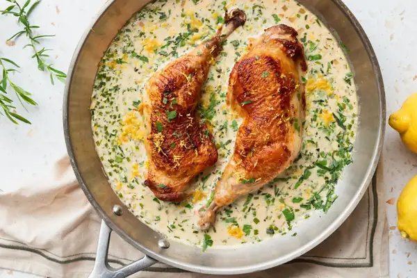 Chicken thighs in creamy herb sauce
