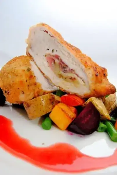 Chicken Cordon Bleu on Roasted Vegetables