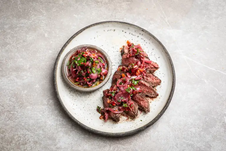 Denver Steak with Pink Onion Salsa Recipe