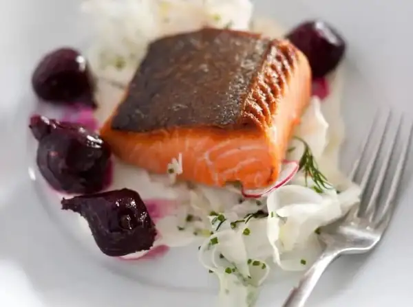 Pan Roast Salmon with Roasted Beetroot & Herbs