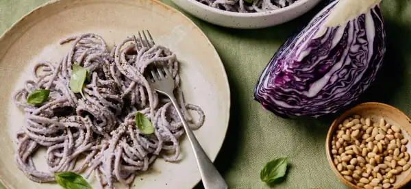 Purple pesto pasta