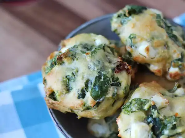 Soft savory crackers with feta, sun-dried tomatoes and spinach