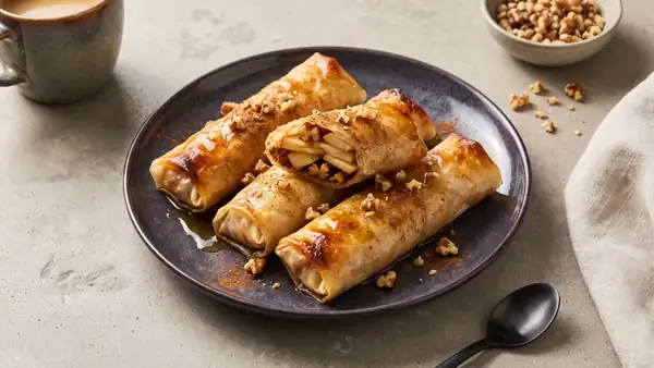 Crispy apple pie rolls made from rice paper for a quick sweet treat