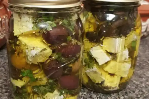 Marinated cheese with fresh spices