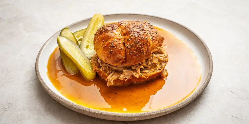 Maczanka krakowska (Kraków-style gravy-soaked pork sandwich)