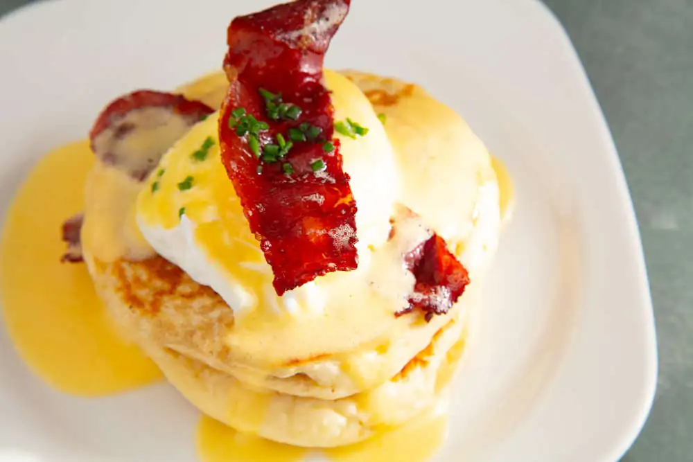 Savory Pancake Tower with Poached Eggs