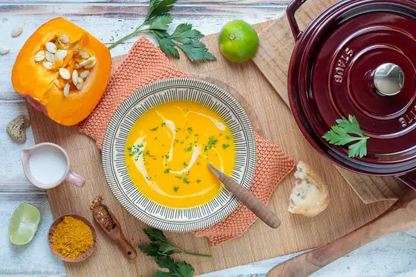 Creamy pumpkin soup with coconut milk