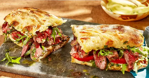 Garlic bread steak sandwich