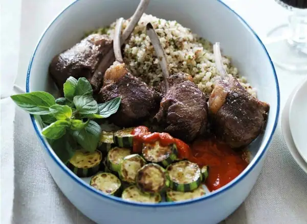 Lamb Chops w/ Quinoa and Red Pepper Sauce