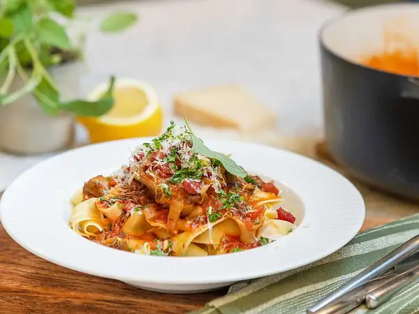 Chicken stew with pappardelle