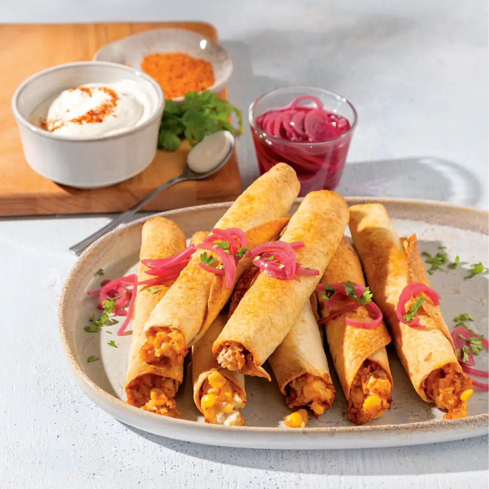 Turkey, corn and cheese taquitos