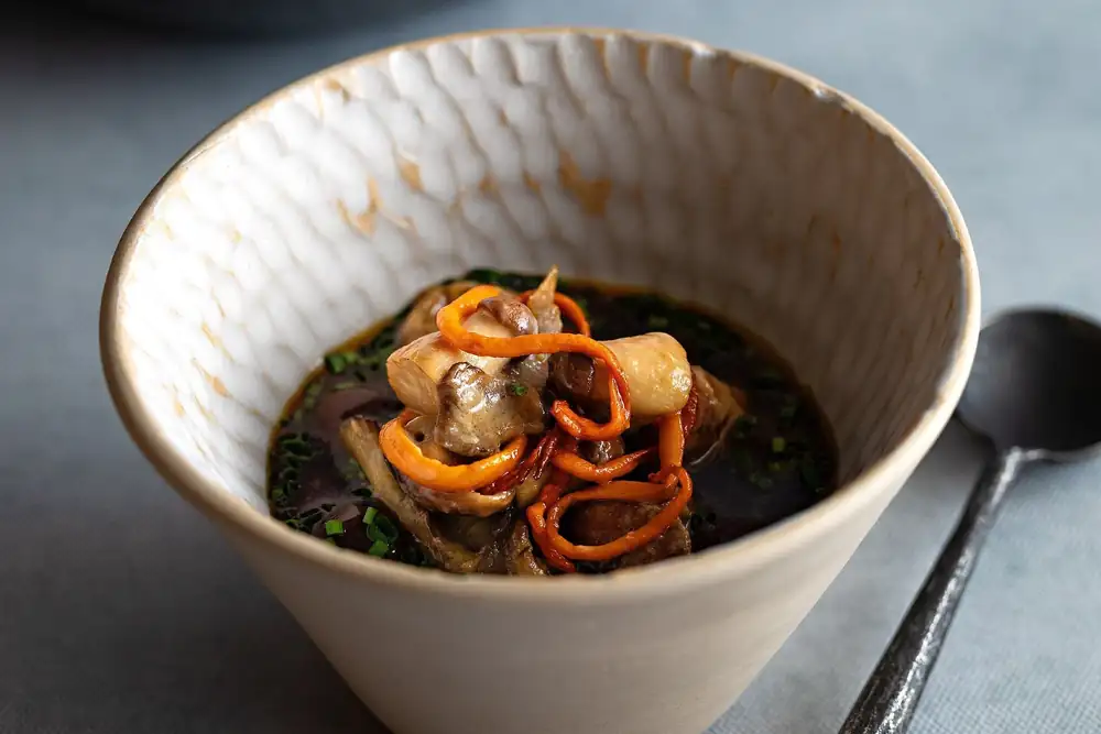 Steamed Miso Custard with Seasonal Mushrooms and Soy Dressing