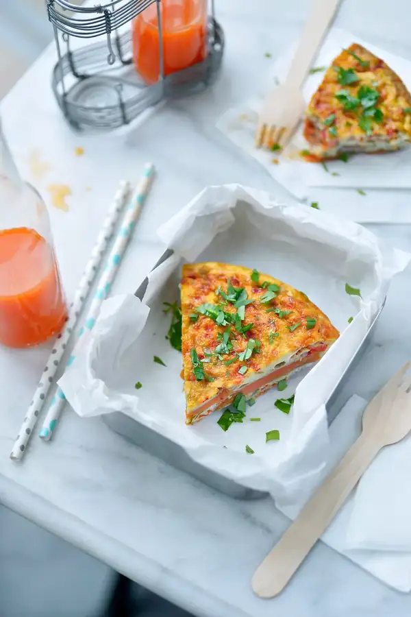 Spanish tortilla with bell pepper and sweet potato