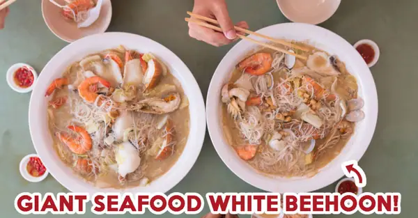 Reseña de Woon Woon Pek Beehoon: Fideos de arroz blancos gigantes con mariscos en Changi Village