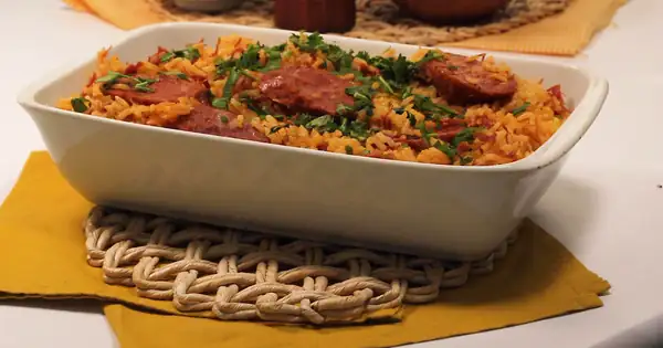 Recipe for rice with dried beef and calabrese sausage in a pressure cooker, submitted by tudogostoso