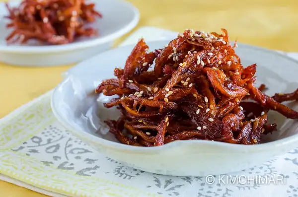 Korean Spicy Dried Squid Recipe (Ojingeochae Muchim)