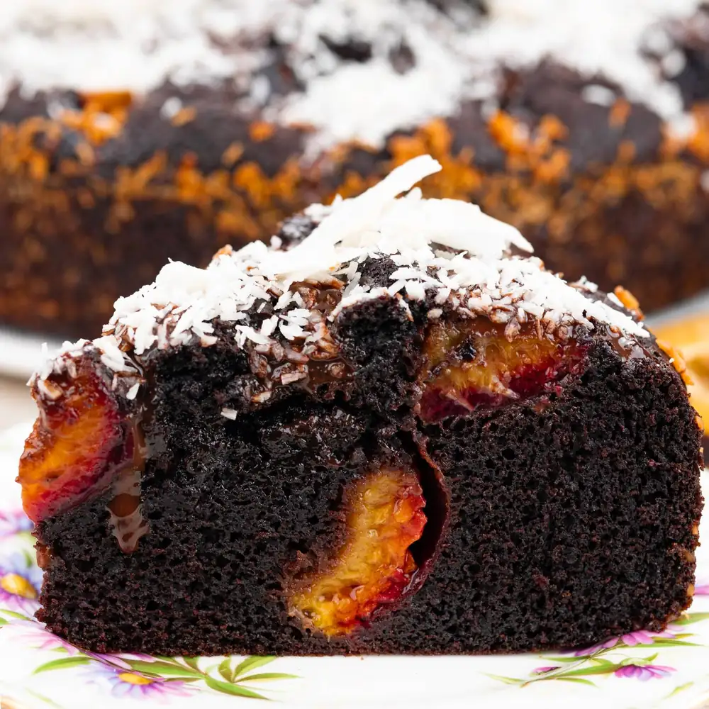 Chocolate cake with plums