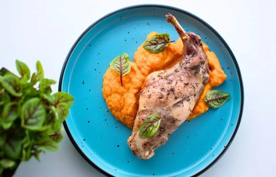 Oven Baked Rabbit Legs with Carrot Purée