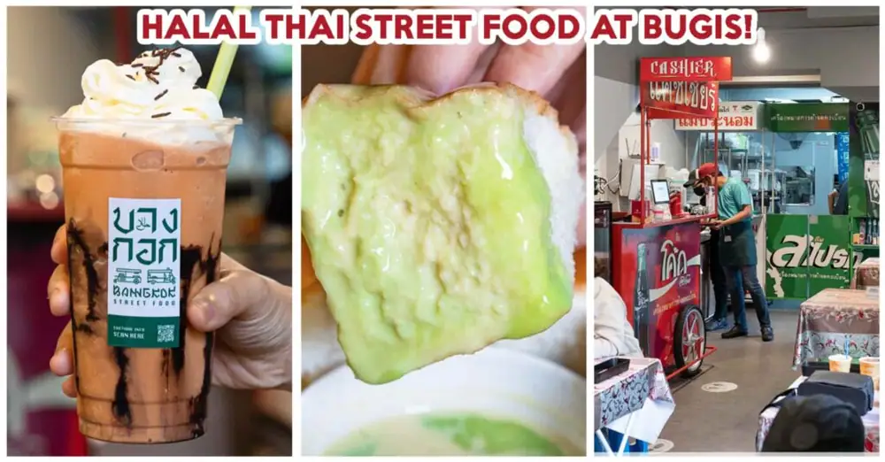 Reseña de comida callejera de Bangkok: Restaurante tailandés de propietarios musulmanes en Bugis con pan al vapor de crema pastelera de pandan