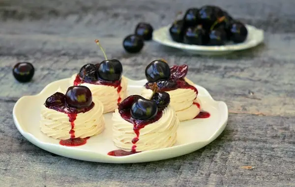 Mini Cherry Pavlovas w/ Chocolate Cream