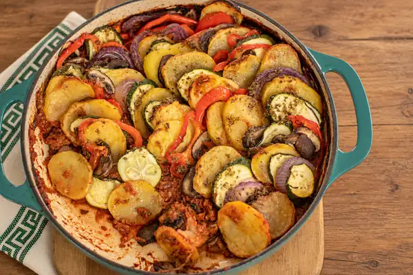 High-Protein Greek Ratatouille (Briam) with Meat Sauce