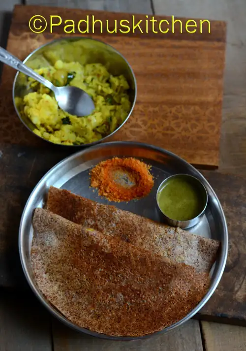 Ragi Masala Dosa-Finger Millet Masala Dosa Recipe-Kelvaragu Masala Dosai