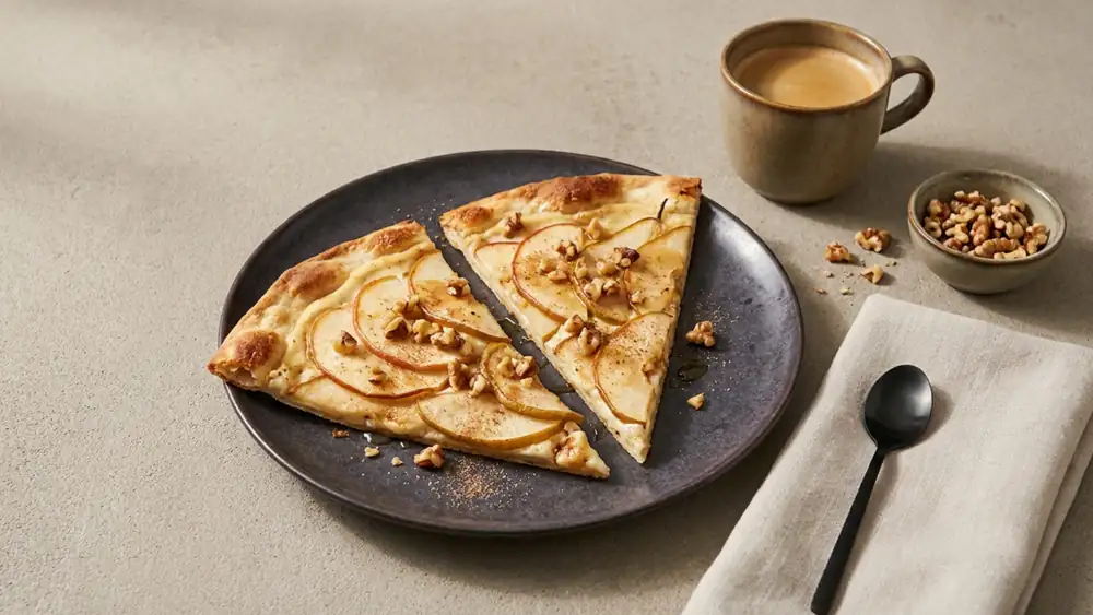 Sweet tarte flambée with apple, pear and rosemary maple syrup