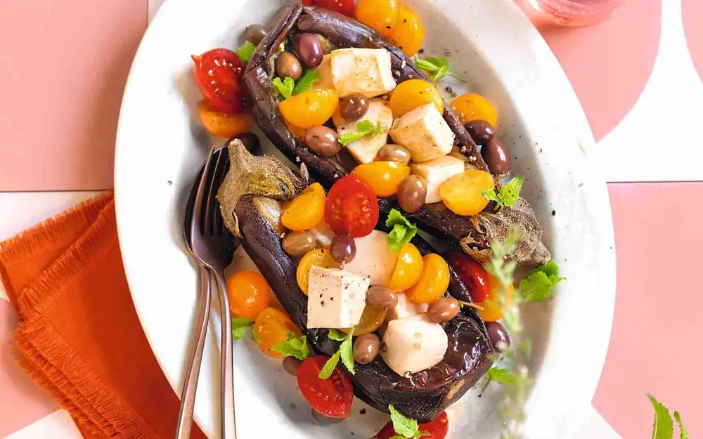 Eggplant stuffed with swordfish and cherry tomatoes