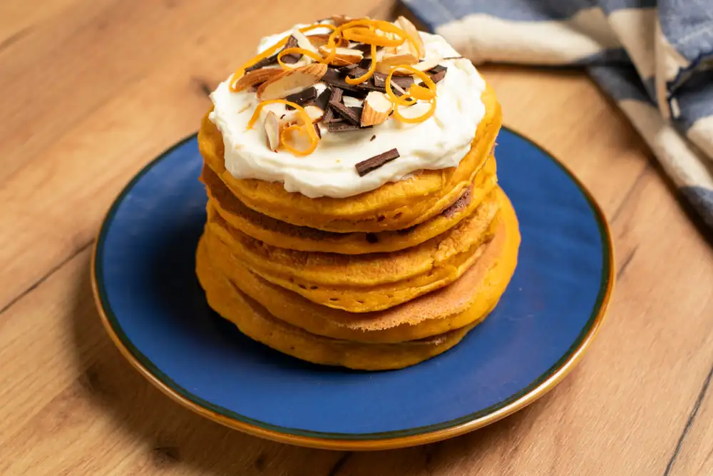 Carrot pancakes with cream cheese spread