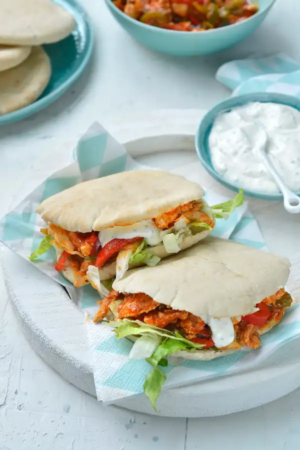 Chicken gyros with garlic sauce and lettuce