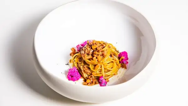 Spaghetti with squid, cauliflower, and coffee, a recipe from Level 1 chef Mirko di Mattia