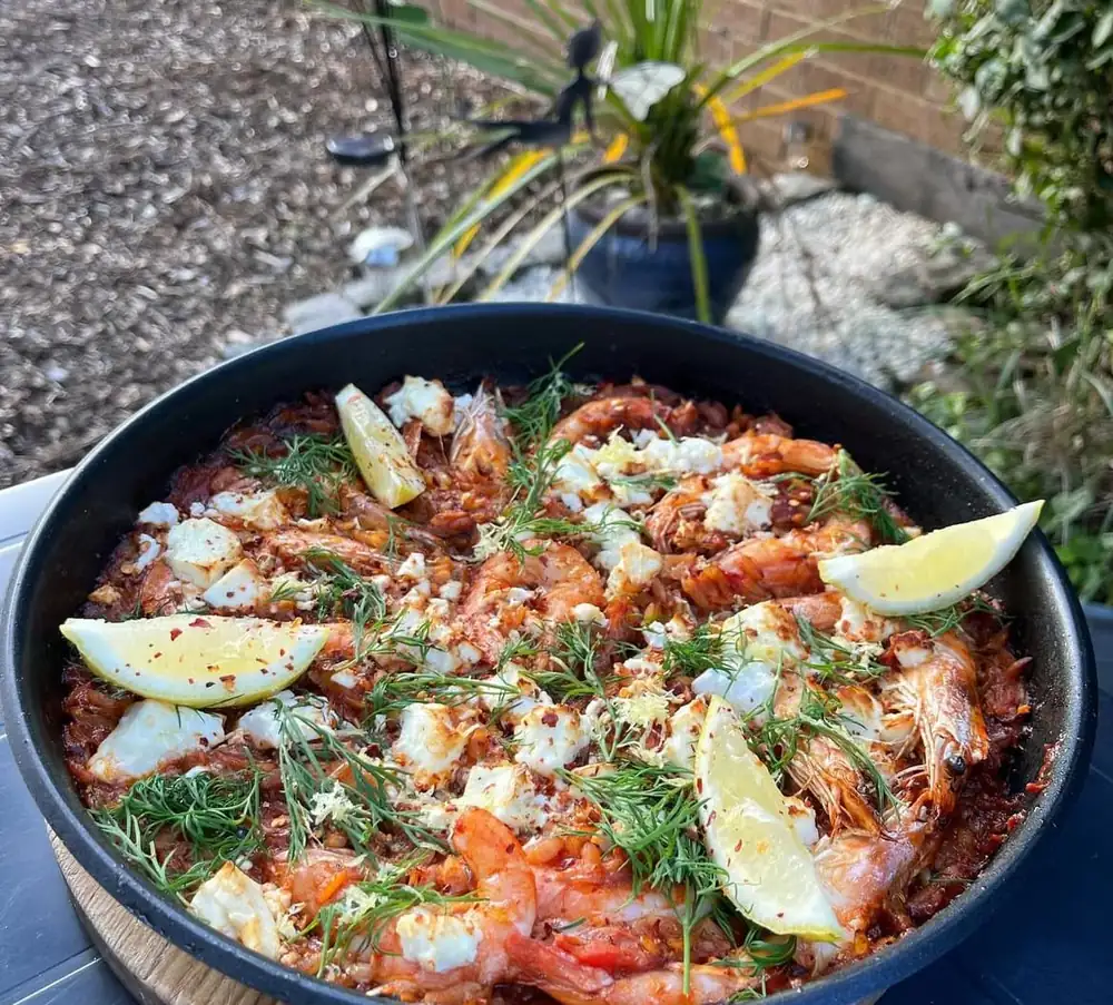 Baked Prawn Saganaki Orzo