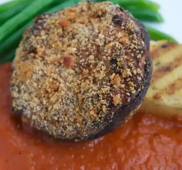 Stuffed Mushrooms on Herbed Polenta w/ Buttered French Beans