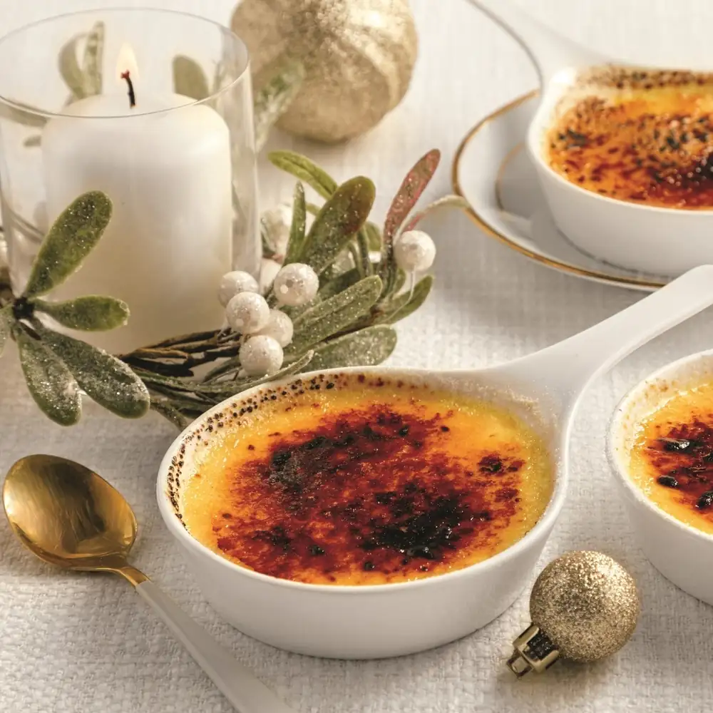 Savory crème brûlée with cheese and croutons