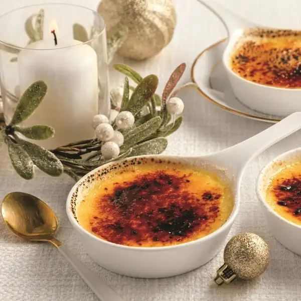 Savory crème brûlée with cheese and croutons