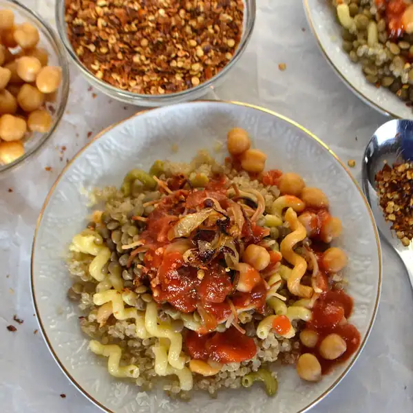 Healthier koshari with quinoa