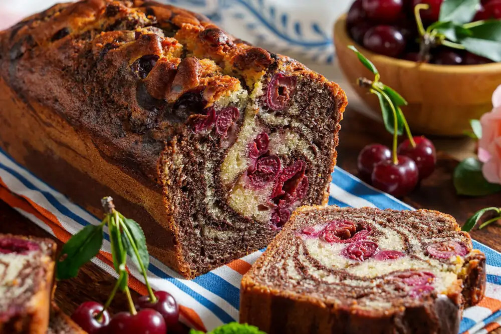 Marbled sour cherry cake, fluffy and full of flavor