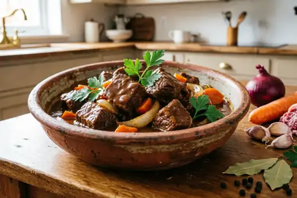 Beef in wine sauce is a famous classic of French gastronomy