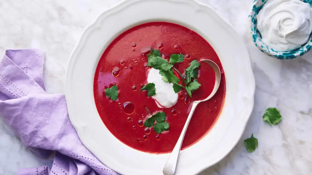 Beetroot and kimchi soup