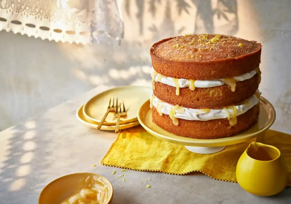 Recreate Bake Off's mystery box challenge with this three-tiered lemon drizzle loaf