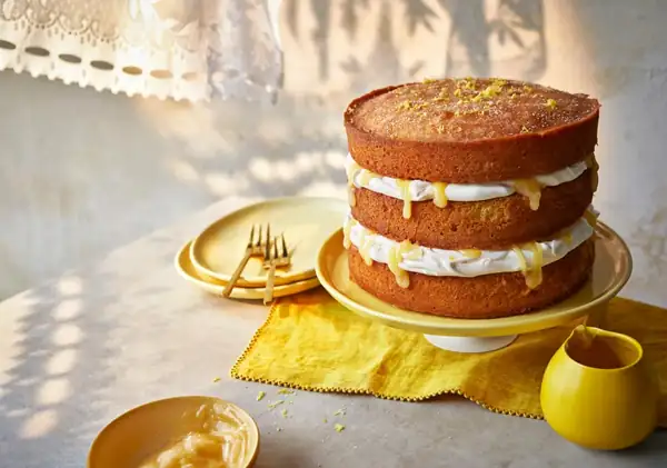 Recreate Bake Off's mystery box challenge with this three-tiered lemon drizzle loaf