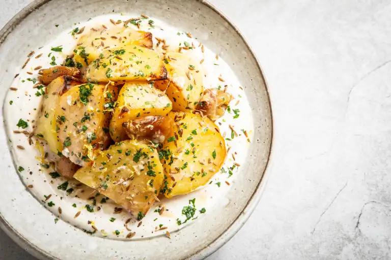Cumin Confit Potatoes with Tahini Yoghurt Recipe