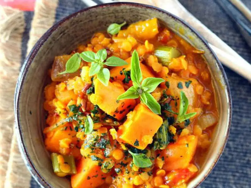 Spicy red lentils with sweet potatoes, Ethiopian style