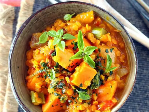 Spicy red lentils with sweet potatoes, Ethiopian style